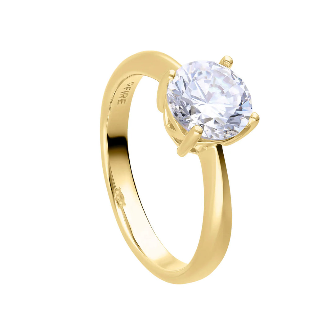 gold plated silver solitaire 2ct zirconia solitaire ring  - Carathea and Jools
