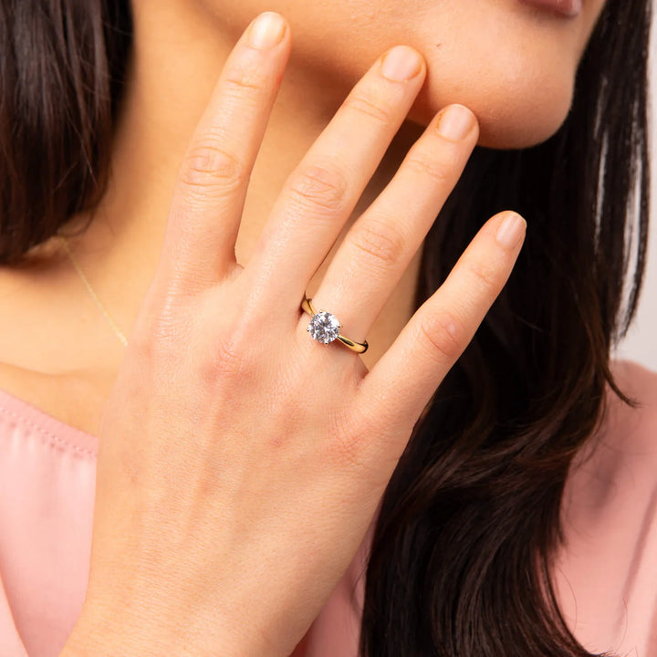 gold plated silver solitaire 2ct zirconia solitaire ring  - Carathea and Jools
