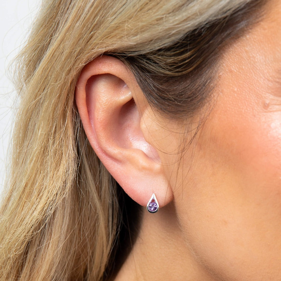 silver teardrop earrings with amethyst- Carathea & Jools