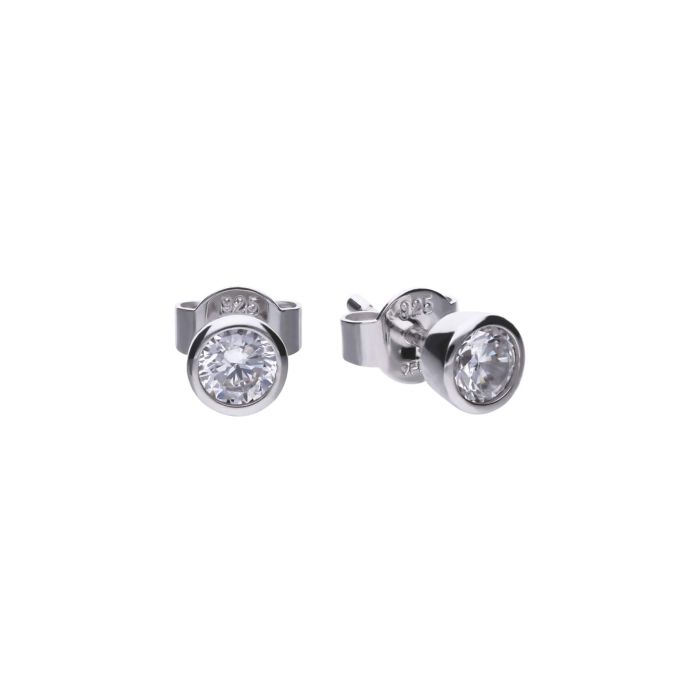 Diamonfire Silver & Zirconia Bezel Set Solitaire Stud Earrings