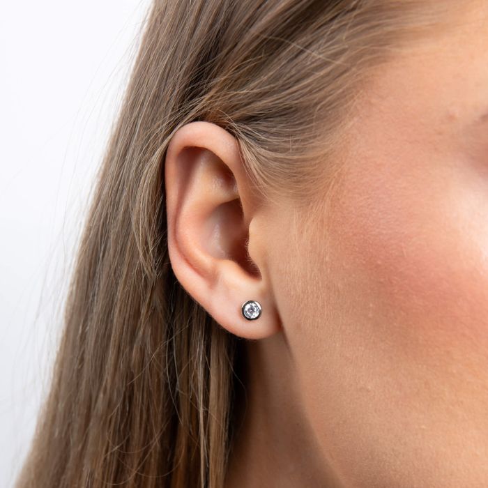 Diamonfire Silver & Zirconia Bezel Set Solitaire Stud Earrings