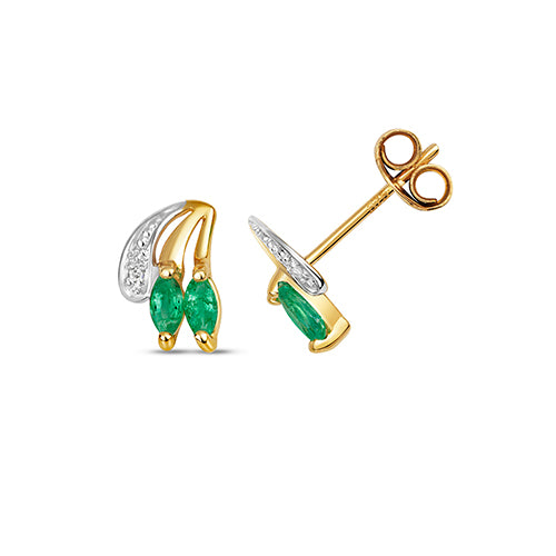 9ct gold diamond and emerald stud earrings - Carathea & Jools
