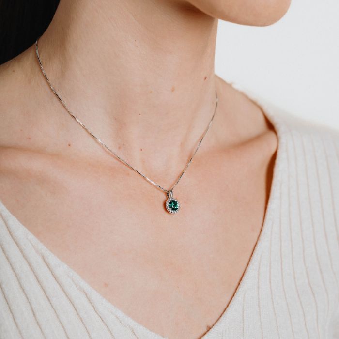 Diamonfire Round Pendant with Green Cubic Zirconia