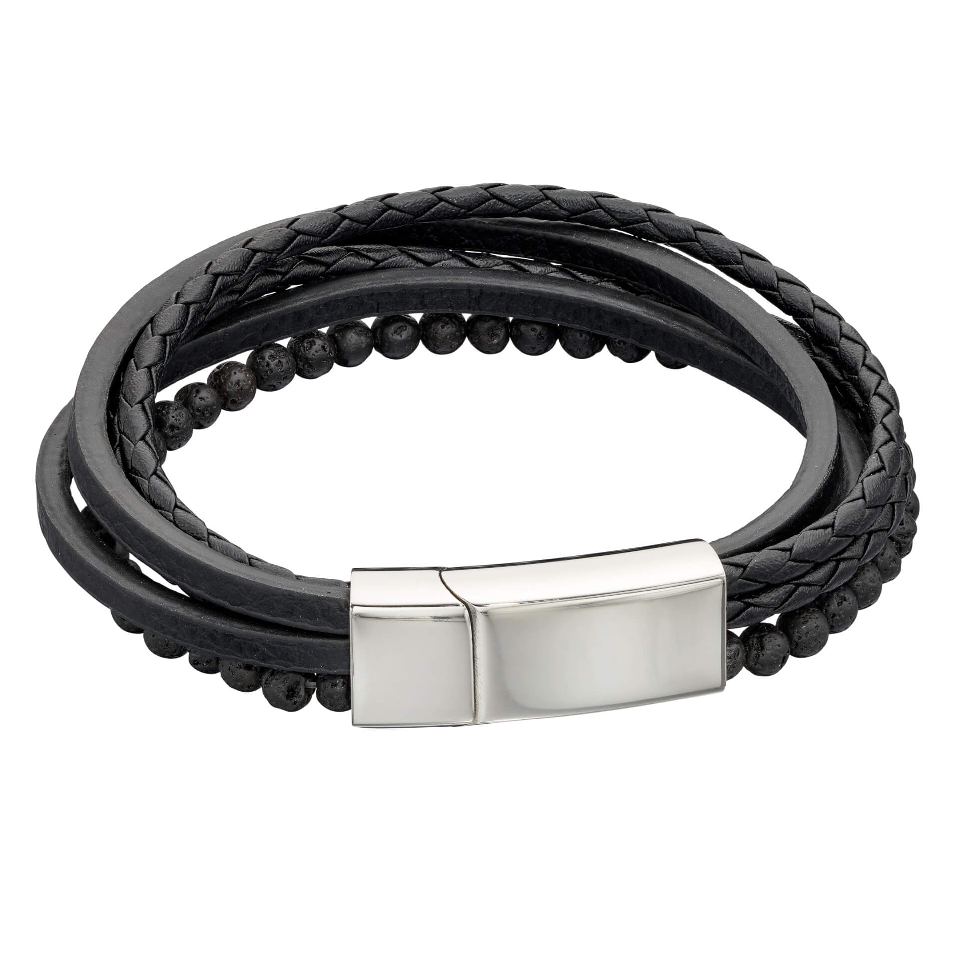 Fred Bennett Multi Strand Black Bracelet with Lava Beads