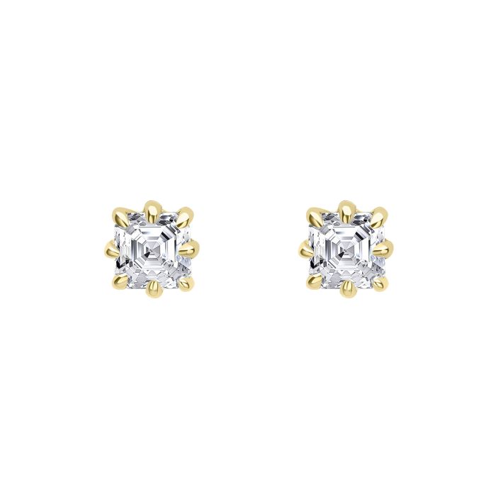 9ct Gold Asscher Cut Lab-Grown Diamond Solitaire Stud Earrings