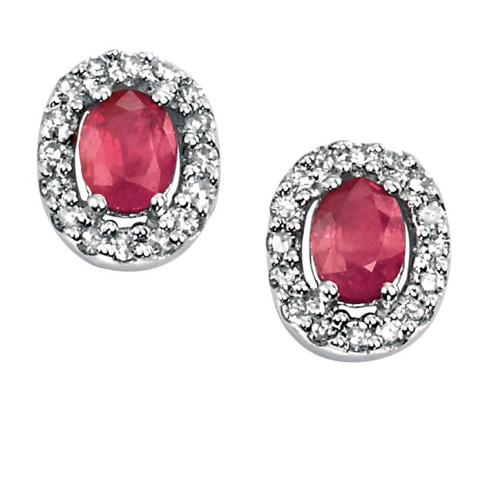 9ct Gold Precious Stone Earrings with Diamond Cluster Surround