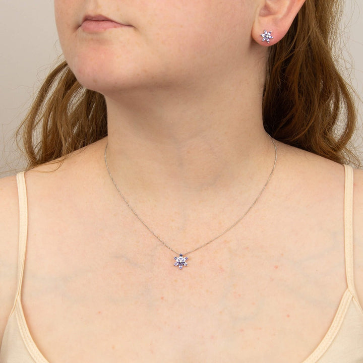 9ct white gold tanzanite & diamond flower stud earrings with pendant | Carathea & Jools
