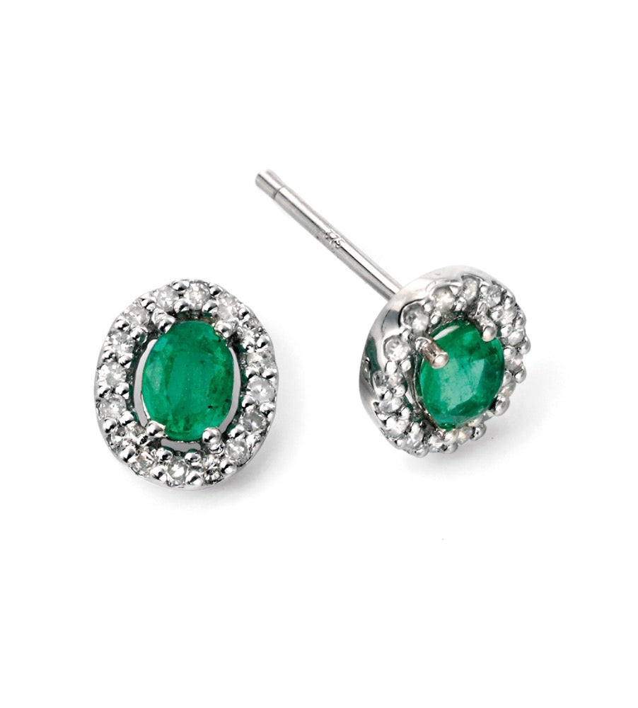 9ct Gold Precious Stone Earrings with Diamond Cluster Surround