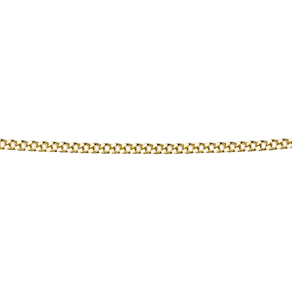 A close-up horizontal view of a 46-51cm long 9ct gold curb chain against a plain white background.