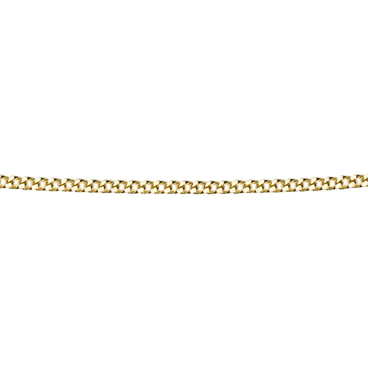 A close-up horizontal view of a 46-51cm long 9ct gold curb chain against a plain white background.