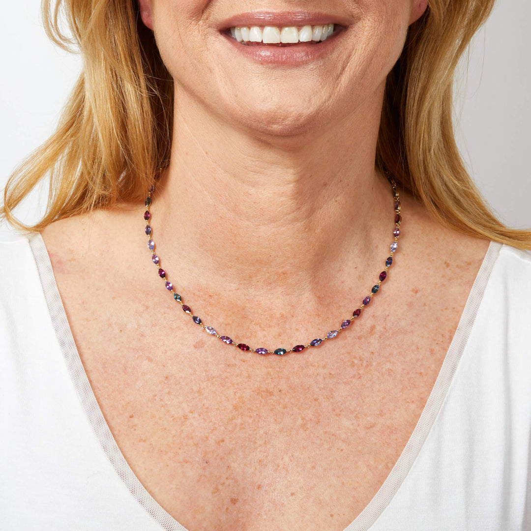 Multicoloured gemstone necklace on yellow gold - Carathea & Jools Jewellery Bridgwater