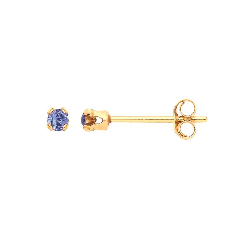 9ct gold 2mm blue cz stud earrings - Carathea