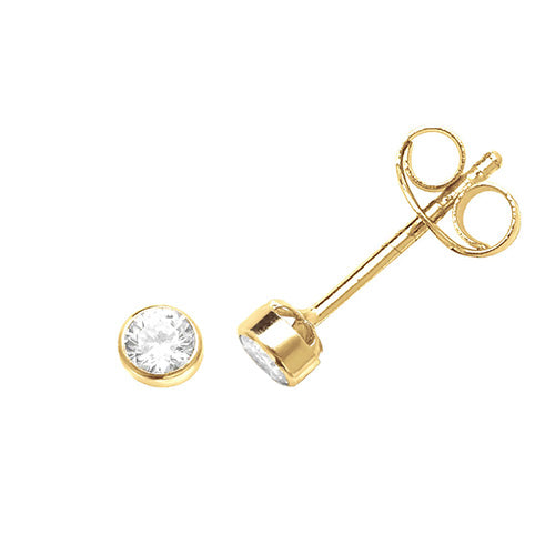 9ct gold bezel set 3 mm CZ stud earrings - Carathea jewellers