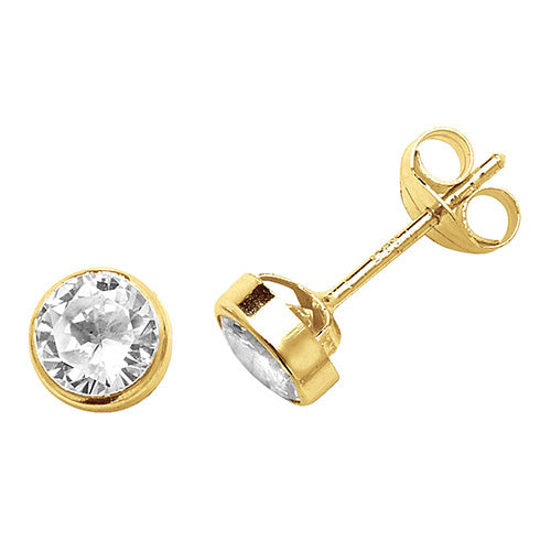 gold 5 mm bezel set solitaire CZ stud earrings - Carathea jewellers