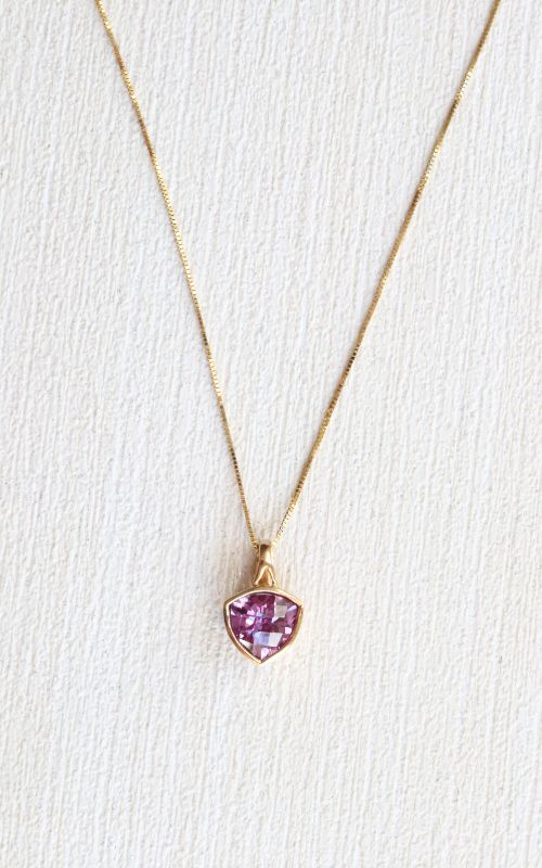 gold created Alexandrite trillion cut pendant - Carathea Jewellers