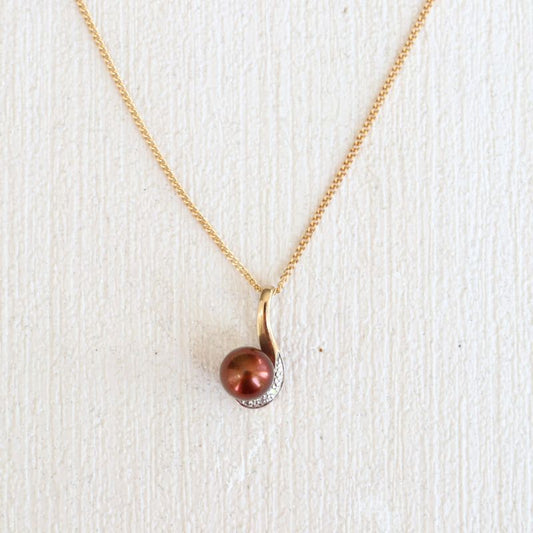 chocolate brown pearl and diamond pendant - Carathea