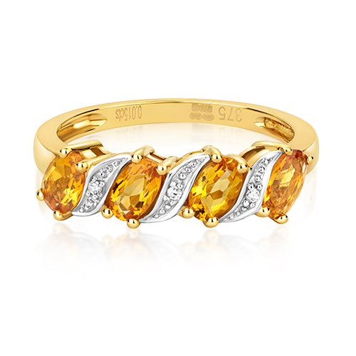 9ct Gold Citrine and Diamond Ring Jewellery Carathea