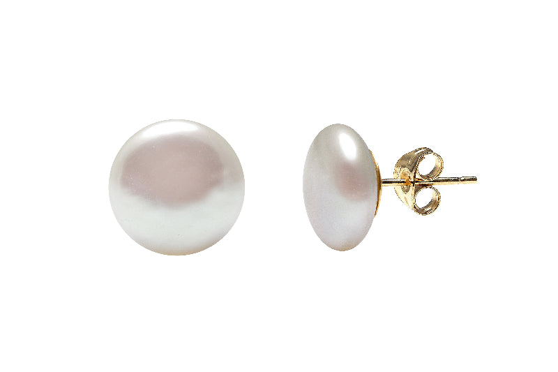 9ct gold stud earrings with coin-shaped cultured pearls - Carathea jewellers