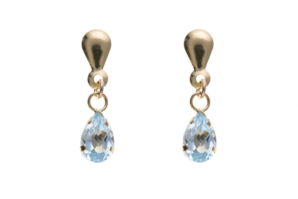gold blue topaz drop earrings - Carathea jewellers.