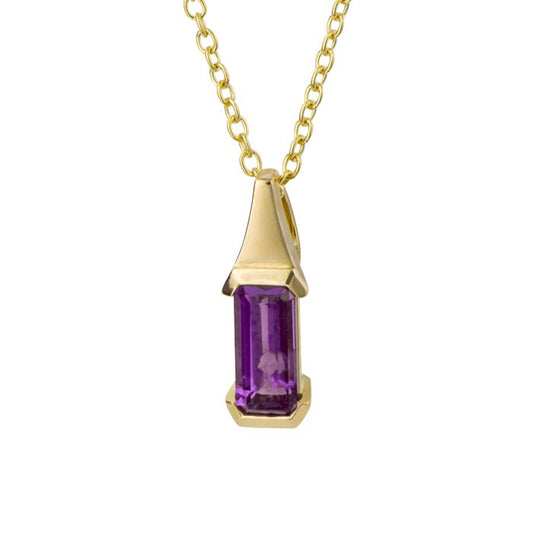 gold pendant with elongated amethyst - Carathea jewellers