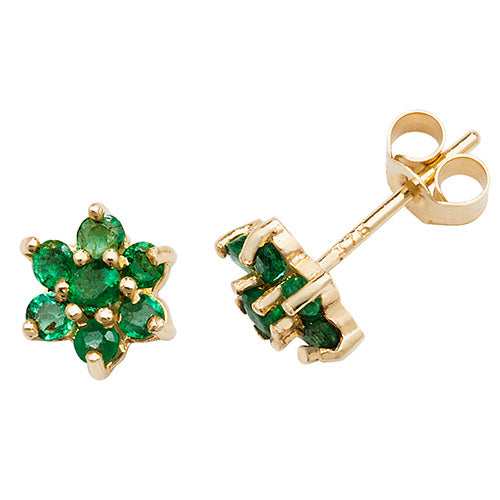 9ct Gold Emerald Flower Earrings Jewellery Carathea