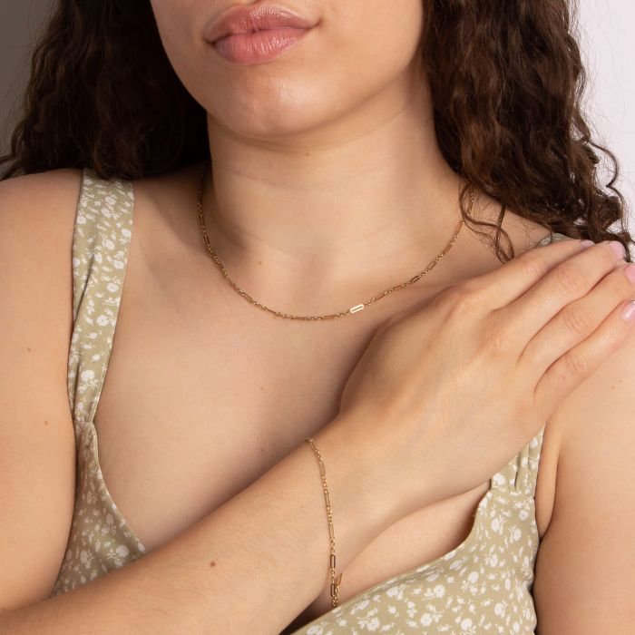 9ct yellow gold paperclip figaro bracelet - Carathea Jewellers