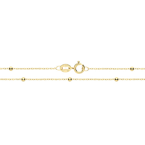 9ct Gold Flat Trace & Bead Station Chain Necklace