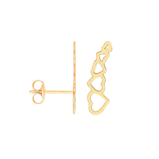 Gold graduated hearts climber earrings