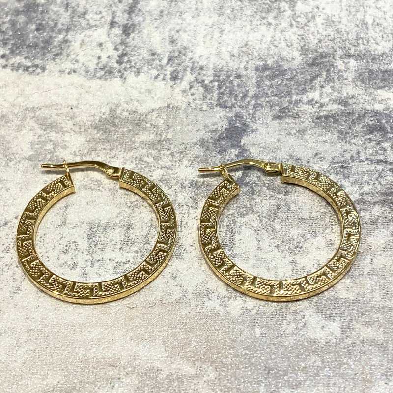 9ct Gold Greek Key Hoop Earrings (Pair)