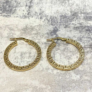 9ct Gold Greek Key Hoop Earrings (Pair)