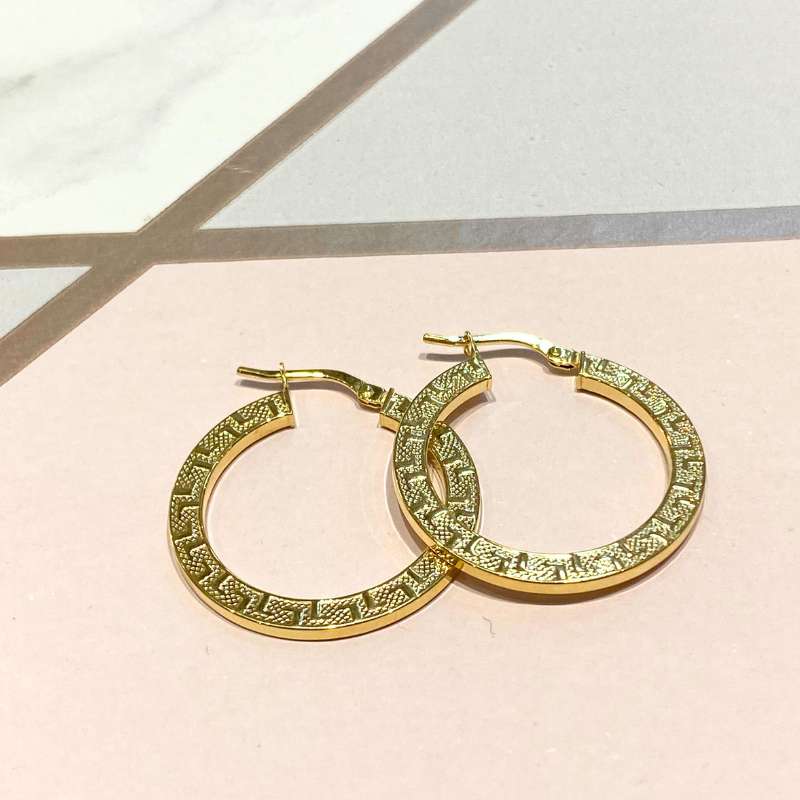 9ct Gold Greek Key Hoop Earrings 