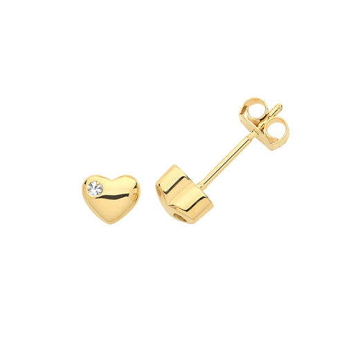 Dainty Gold Heart Earrings with Single CZ Stone