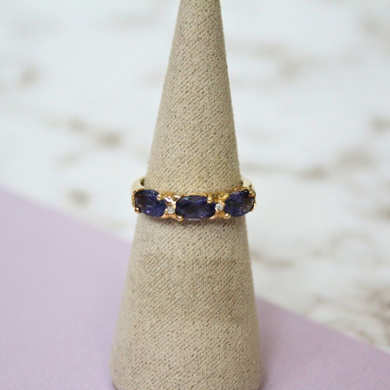 Gold Ring with Iolite and Diamonds