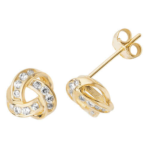 gold swirl earrings with CZ - Carathea jewellers