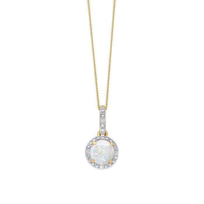 9ct Gold Opal & Diamond Cluster Pendant with Diamond Bale