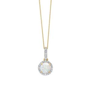 9ct Gold Opal & Diamond Cluster Pendant with Diamond Bale