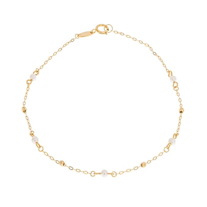 9ct fine trace chain and pearl Station bracelet - Carathea jewellers