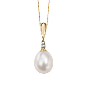 gold pearl drop pendant with diamond - Carathea jewellers