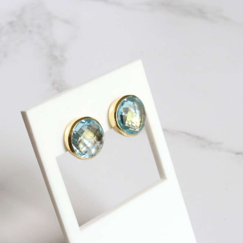 Gold Vermeil Faceted Blue Topaz Stud Earrings