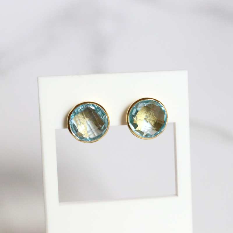 Gold Vermeil Faceted Blue Topaz Stud Earrings