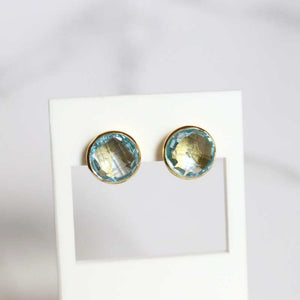 Gold Vermeil Faceted Blue Topaz Stud Earrings