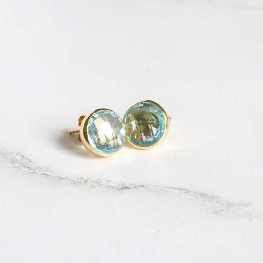 Gold Vermeil Faceted Blue Topaz Stud Earrings