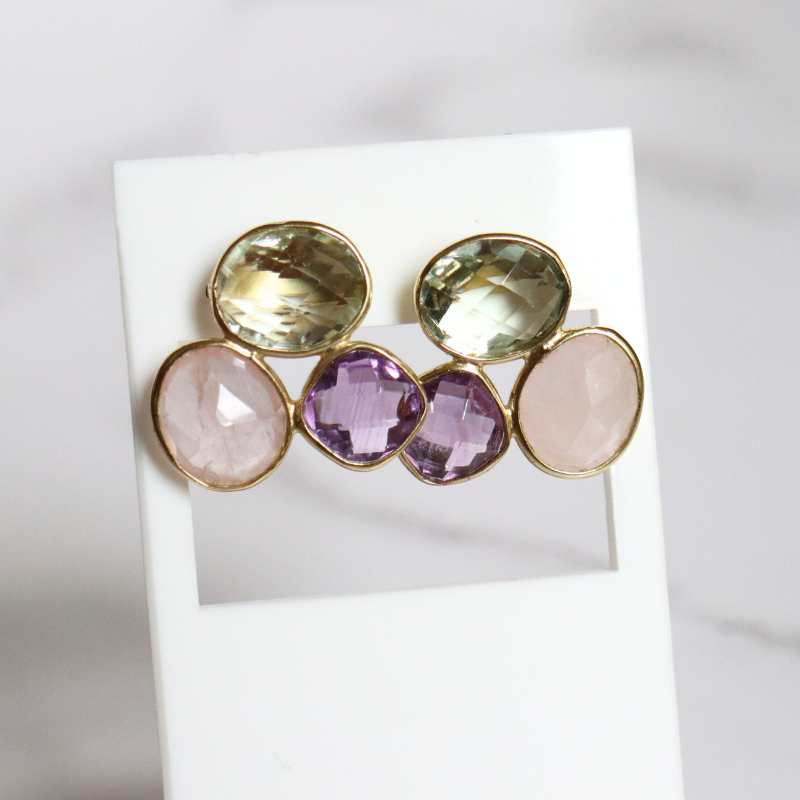 gold plated mixed gemstone stud earrings - Carathea