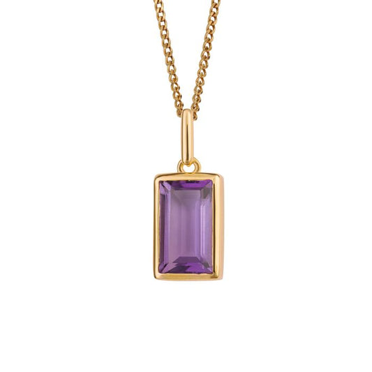 gold plated rectangular amethyst step cut pendant - Carathea