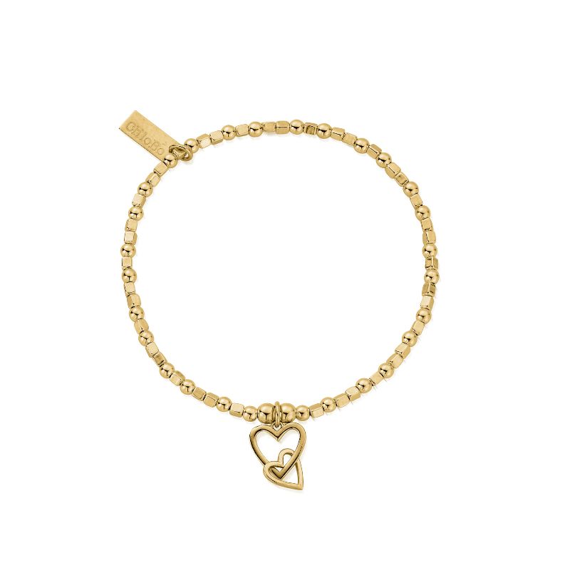 Gold plated silver beaded bracelet with interlocking heart charms- Carathea jewellers