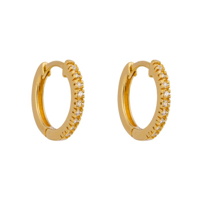 Gold Plated Silver CZ Set Thin Hoop Earrings