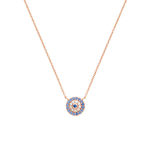 Rose Gold Plated Silver Round Evil Eye Necklace