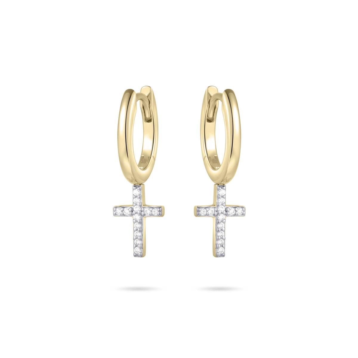 Gold Plated Silver Hoops with CZ Cross