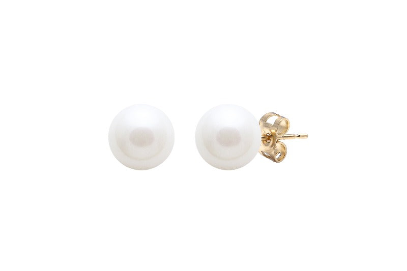 round white cultured pearl stud earrings gold fittings - Carathea jewellers
