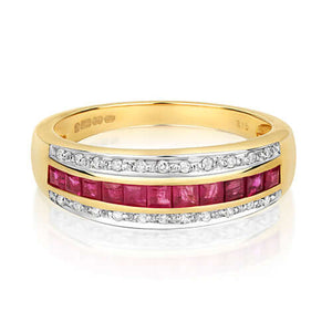 Gold ruby and diamond band ring - Carathea